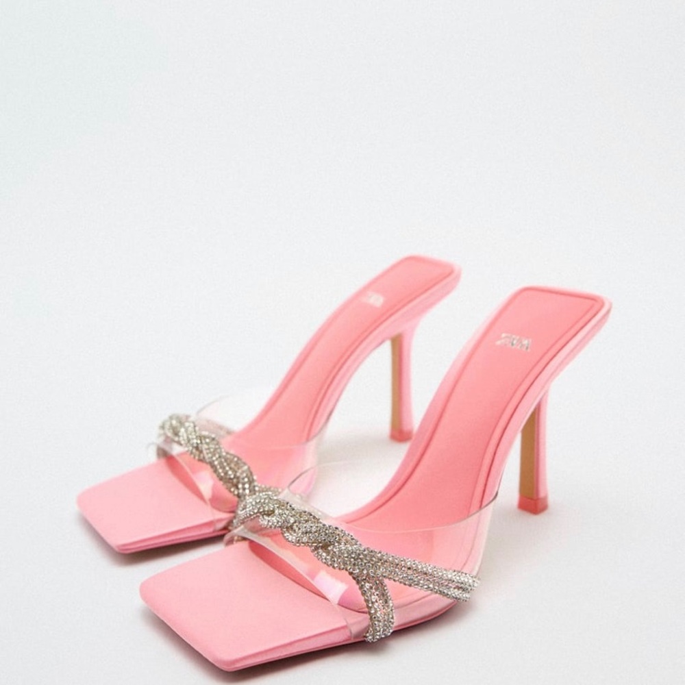 RHINESTONE VINYL HIGH HEEL SANDALS